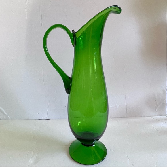 Vintage Hand Blown Green Glass Pitcher 19” - Picture 4 of 15